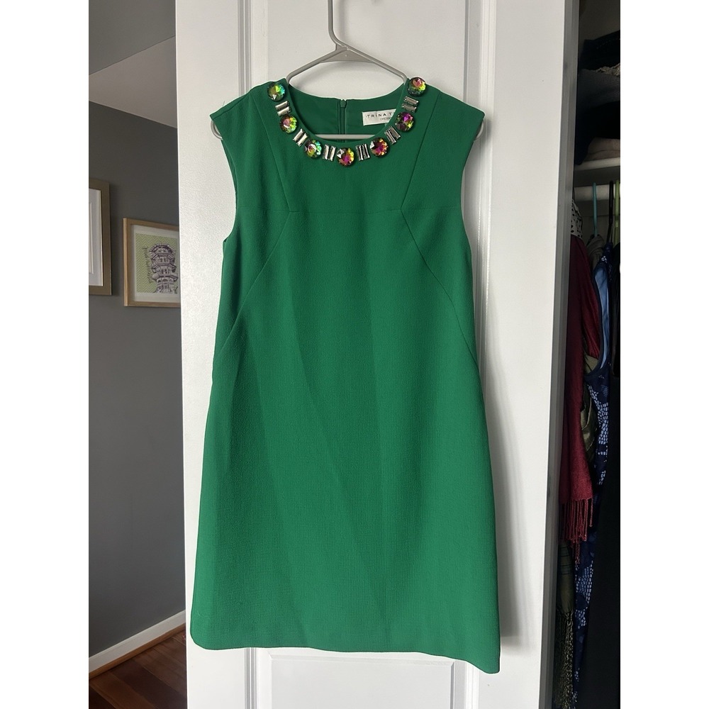 Trina Turk Emerald Green Jewel Neck Sleeveless Dress Size 4